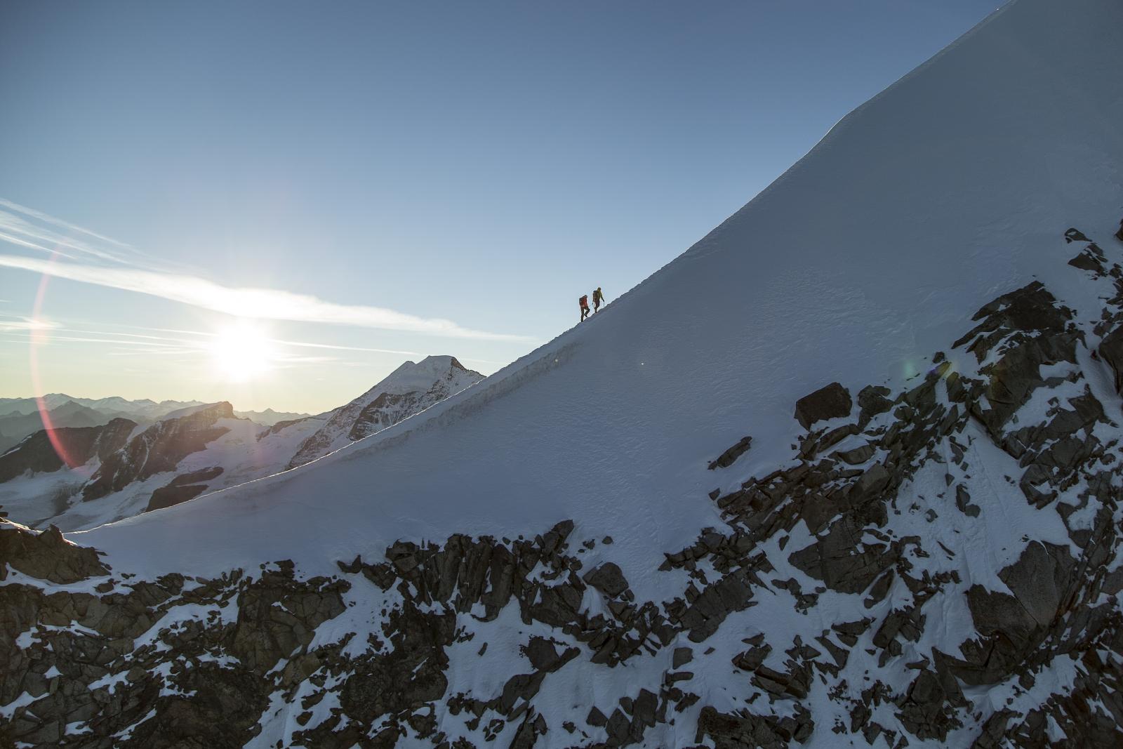 Climbing Piz Bernina in the Alps